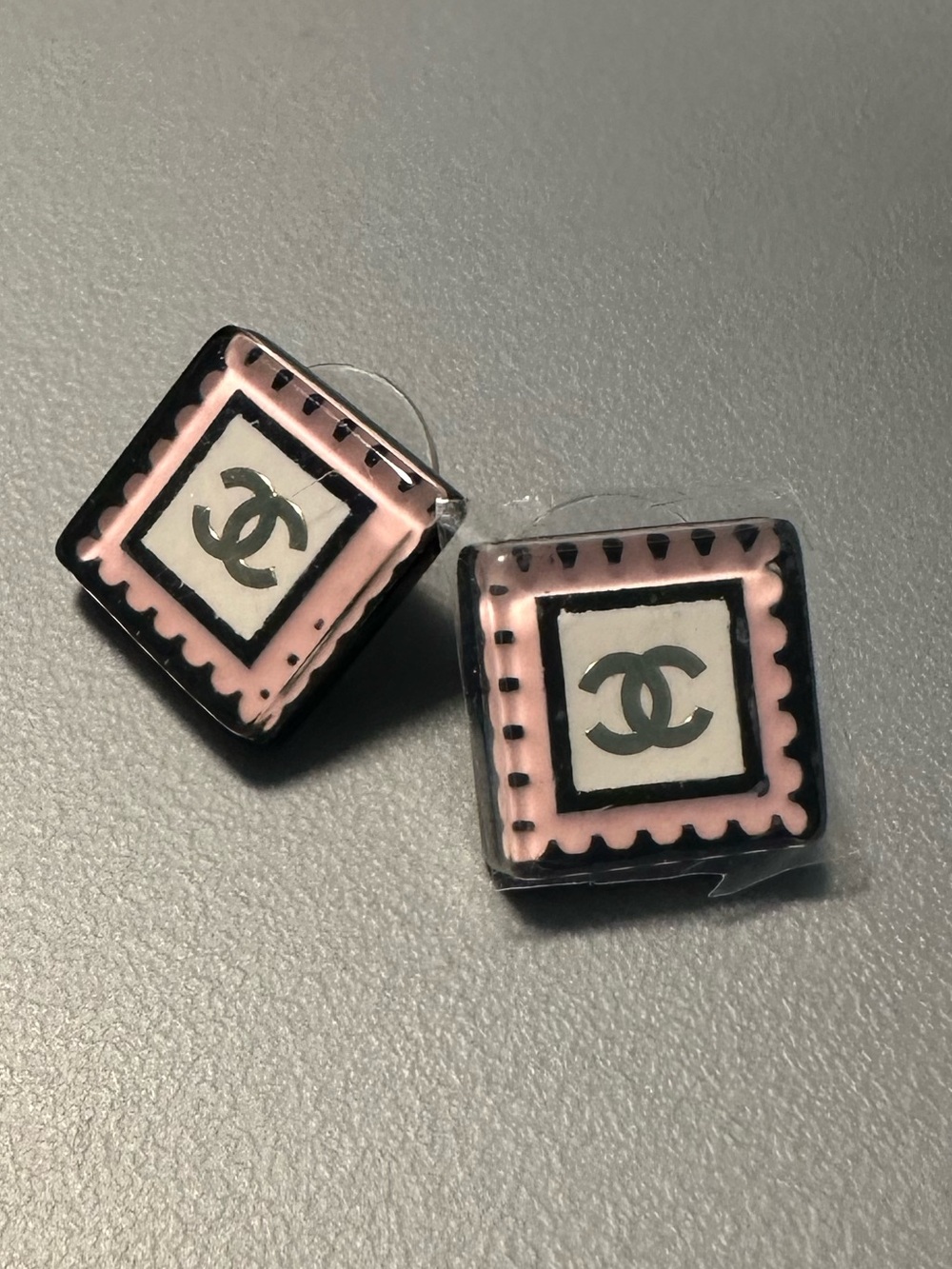 CC pink square earrings